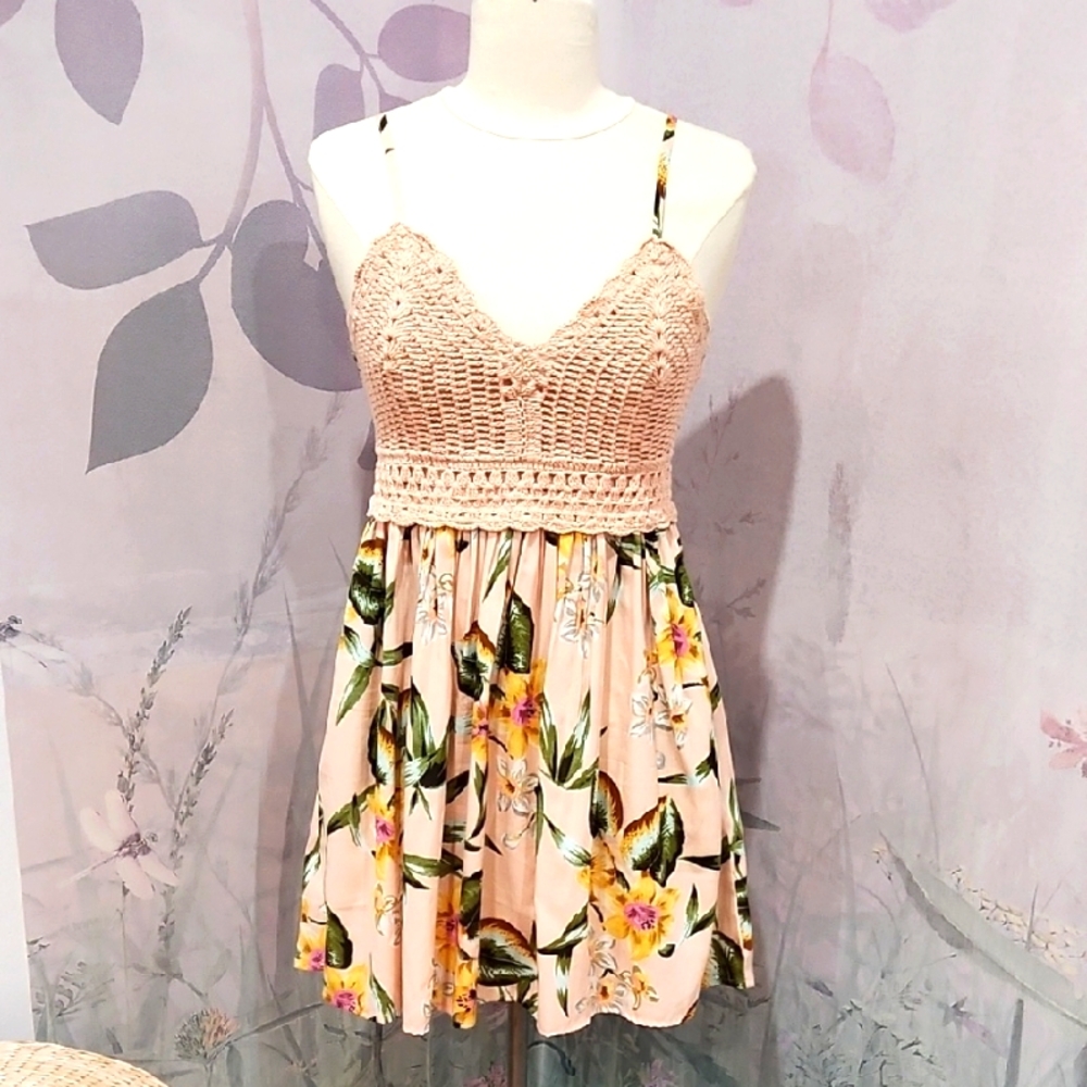 BOG Collective Girls Floral Crochet Top Dress Small